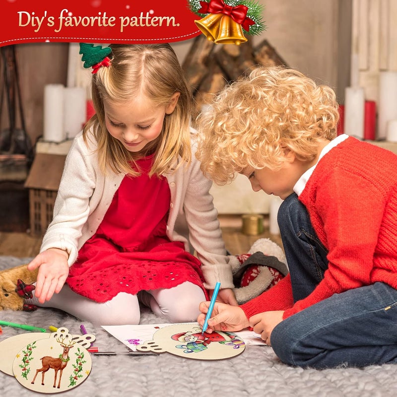 Sophena Large Size 7" Wooden Christmas Ornaments to Paint, DIY Blank Unfinished Round Wood Discs Ornament for Crafts Hanging Decorations(10PCS) - Image 5